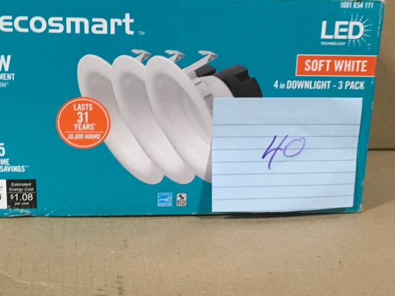 lot 40 image: EcoSmart 4in White Integrated LED Recessed Trim (3-Pack) new