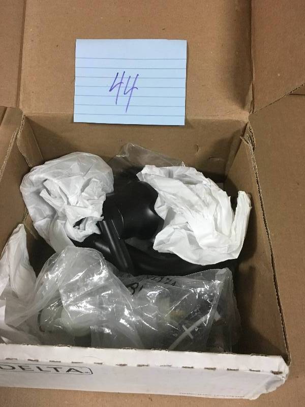 lot 44 image: Delta Trinsic 1-Handle Wall Mount Shower Trim Kit with H2Okinetic in Matte Black (Valve and Shower Head Not Included) not used
