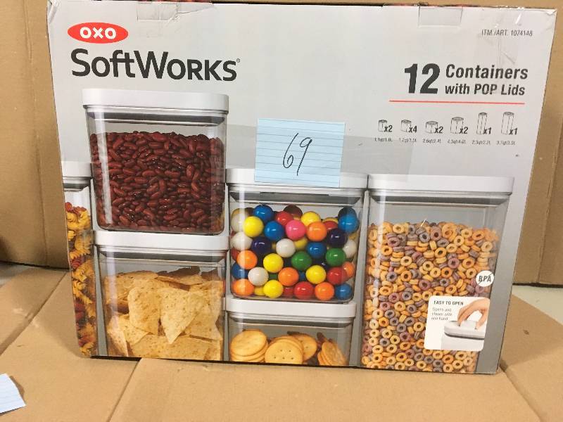 lot 69 image: OXO Softworks 12 Piece POP Food Container Set not used