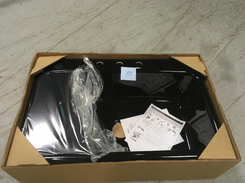 lot 79 image: Thermocast Manhattan Drop-In Acrylic 33 in. 3-Hole Single Bowl Kitchen Sink in Black not used