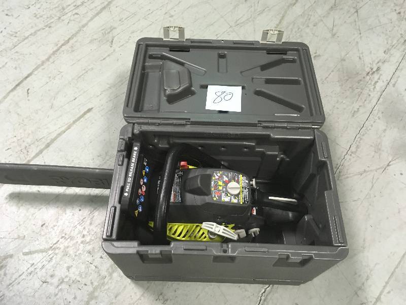 lot 80 image: Ryobi 16 in. 37cc 2-Cycle Gas Chainsaw with Heavy-Duty Case in working condition