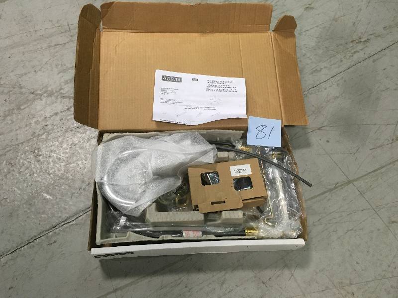 lot 81 image: Delta Trinsic 8 in. Widespread 2-Handle Bathroom Faucet with Metal Drain Assembly in Chrome not used