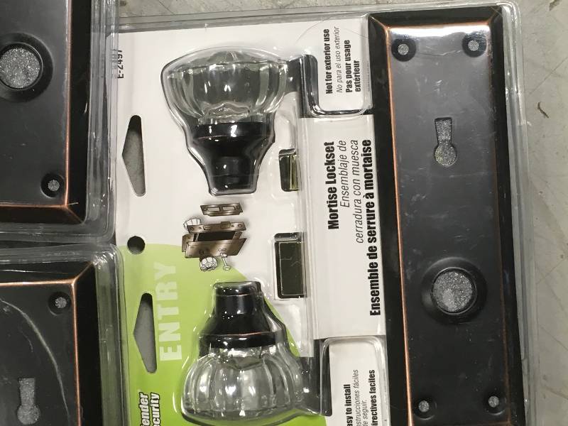lot 89 image: Prime-Line Classic Bronze Mortise Lock Set with Glass Knobs LOT OF 3 not used