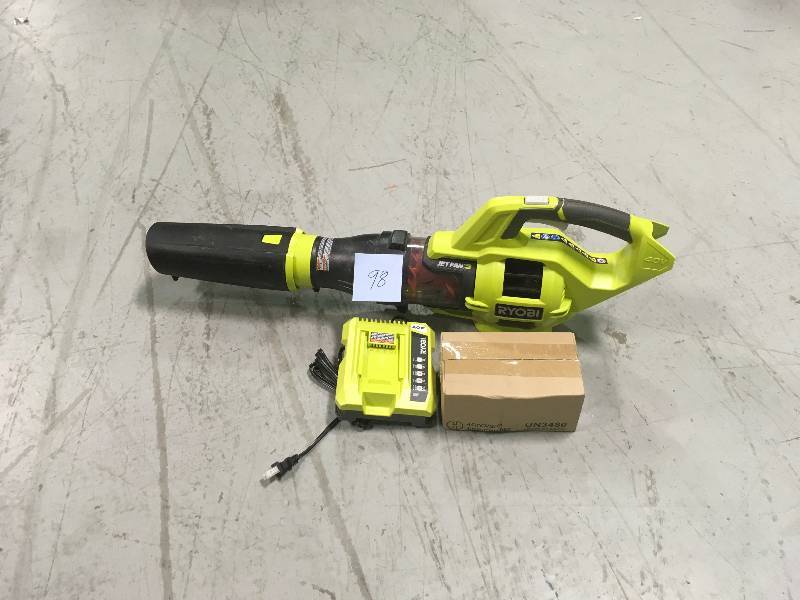 lot 98 image: Ryobi 110 MPH 480 CFM Variable-Speed 40-Volt Lithium-Ion Cordless Jet Fan Leaf Blower - 3.0 Ah Battery and Charger Included in working condition