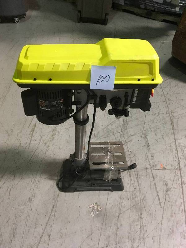 lot 100 image: Ryobi 10 in. Drill Press with Laser MISSING PIN in working condition