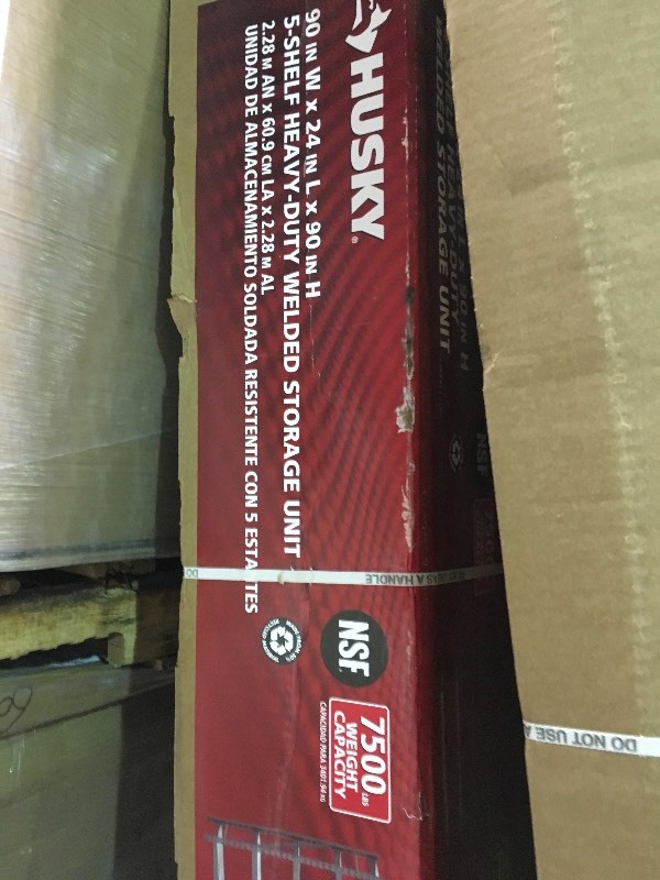 lot 106 image: Husky 90 in. H x 90 in. W x 24 in. D 5 Shelf Welded Steel Shelving Unit with Wire Deck in Black not used