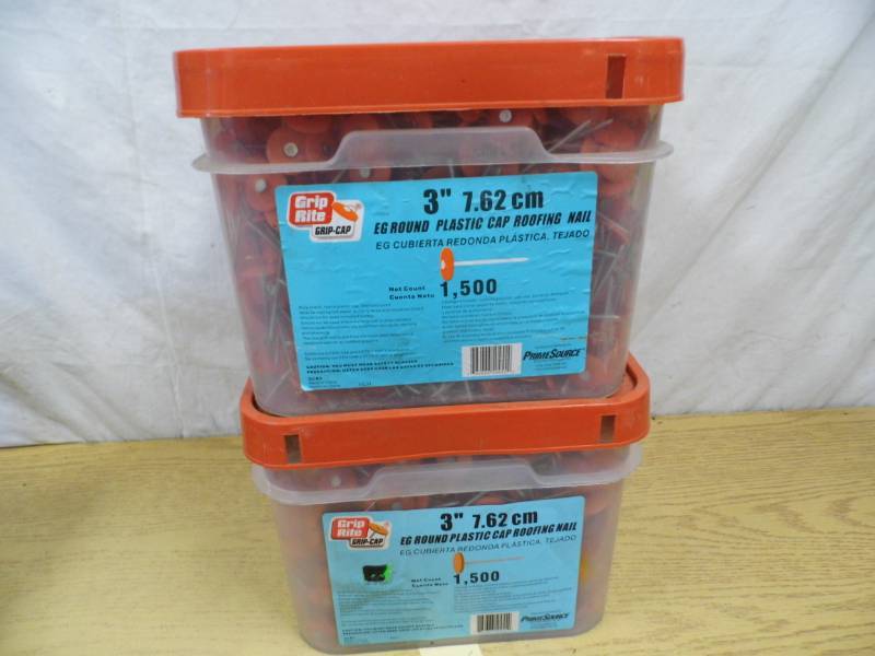 Lot of 2 Grip Tite Plastic Cap Roof Nails