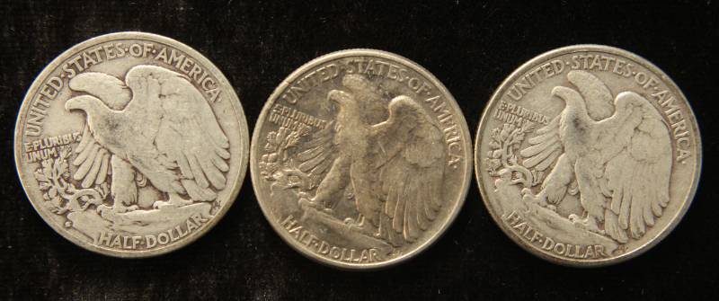 lot 30 image: 3 WALKING LIBERTY SILVER HALF DOLLARS AS PICTURED