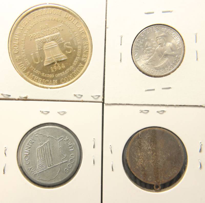 lot 36 image: GROUP OF 4 COINS-MEDALS-TOKENS AS PICTURED