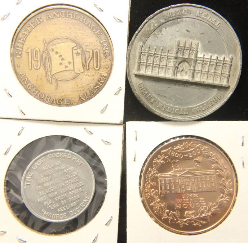 lot 39 image: GROUP OF 4 COINS-MEDALS-TOKENS AS PICTURED