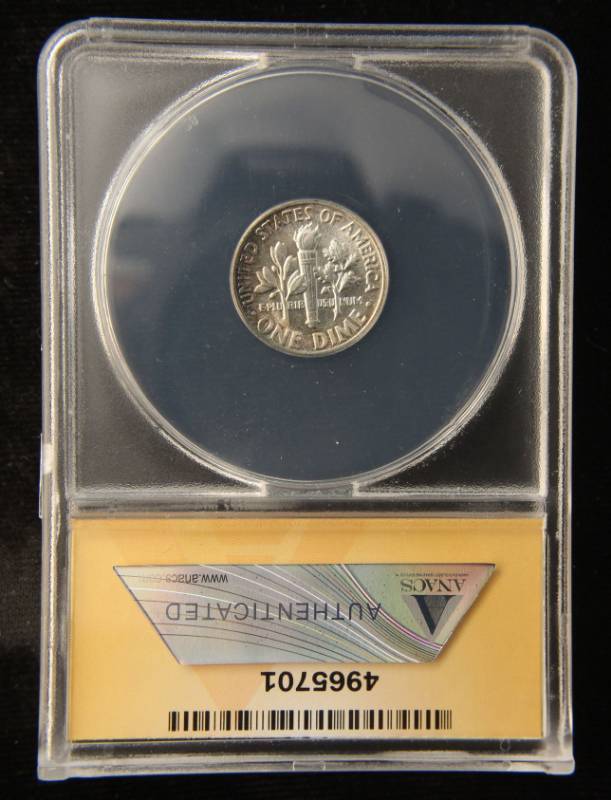 lot 42 image: 1954 ROOSEVELT SILVER DIME MS65 ANACS