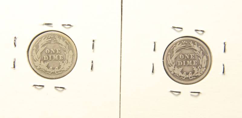 lot 57 image: 2 BARBER SILVER DIMES AS PICTURED