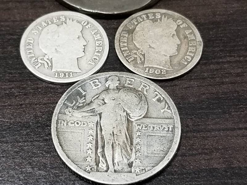 (4) US TYPE COINS1 STANDING LIB 25C, 2 BARBER DIMES, 1807 US LARGE CENT