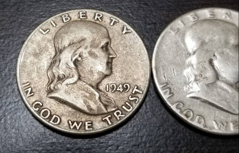 2 FRANKLIN SILVER HALF DOLLARS 1949-P & 1954-P