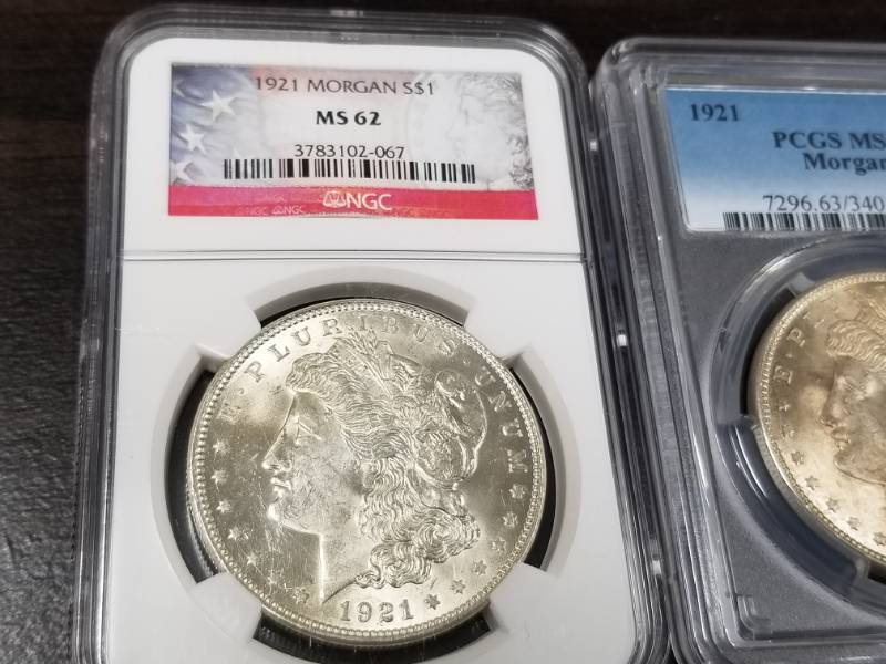 (2) 1921 MORGAN SILVER DOLLARS MS62 NGC & MS63 PCGS