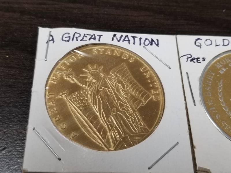 GROUP OF 4 COINS-MEDALS-TOKENS AS PICTURED