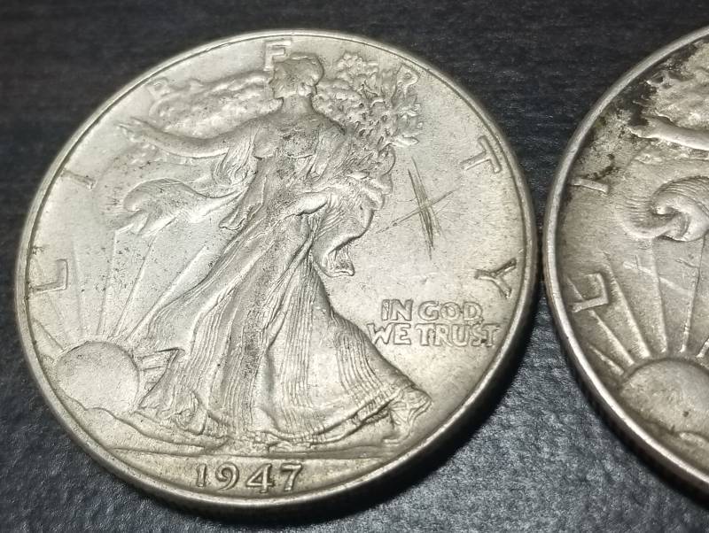 2 WALKING LIBERTY SILVER HALF DOLLARS 1944 & 1947