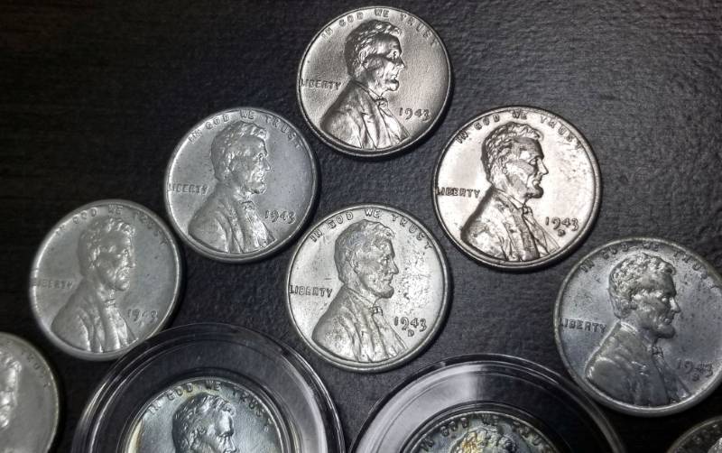 GROUP OF 10 AU-UNC 1943 US WARTIME WWII STEEL CENTS
