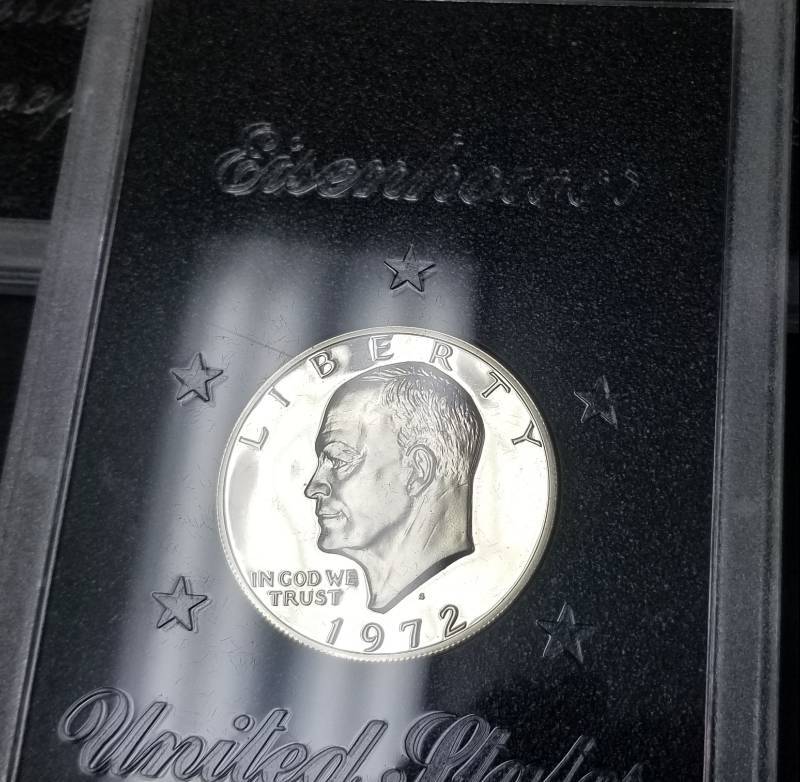 GROUP OF 3 PROOF 1972-S EISENHOWER 40% SILVER DOLLARS GOVERNMENT ISSUED BLACK BOX