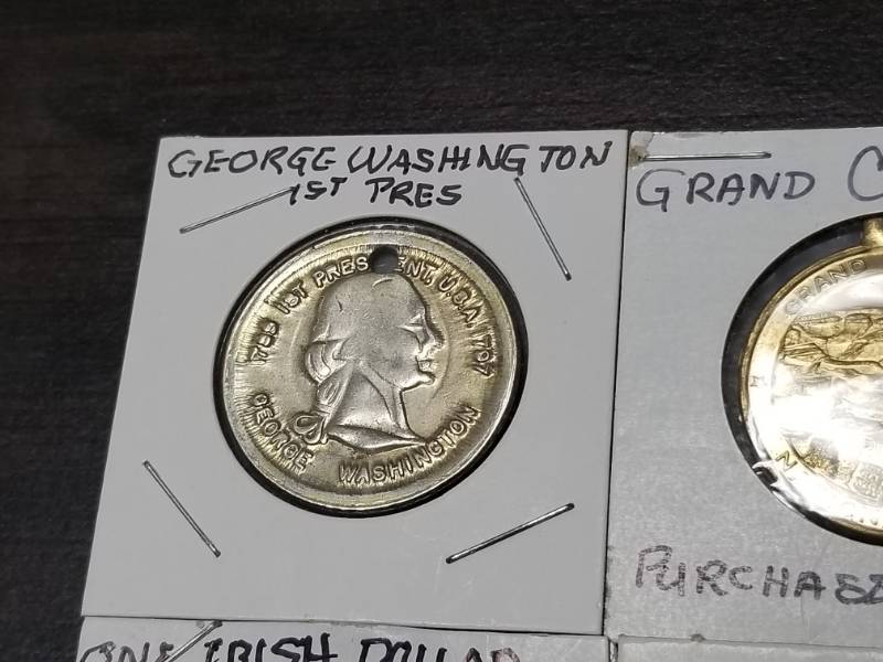 GROUP OF 4 COINS-MEDALS-TOKENS AS PICTURED