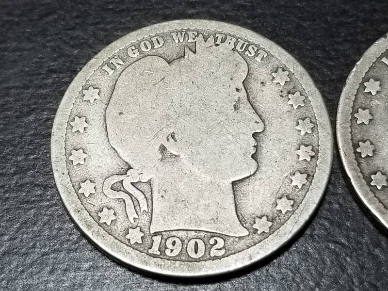 2 BARBER SILVER QUARTERS AS PICTURED