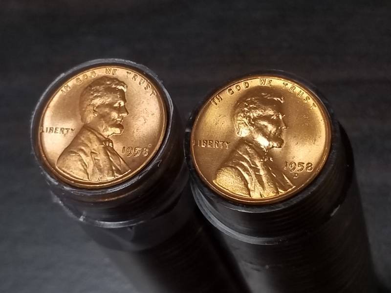 2 BU ROLLS OF US WHEAT CENTS (50) 1958 & (50) 1958-D (100 COINS TOTAL)