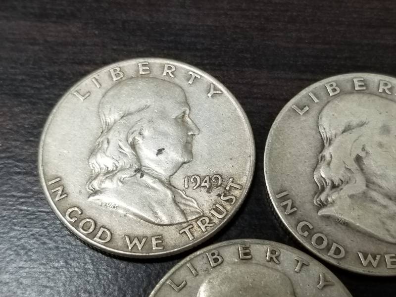 3 FRANKLIN SILVER HALF DOLLARS AS PICTURED