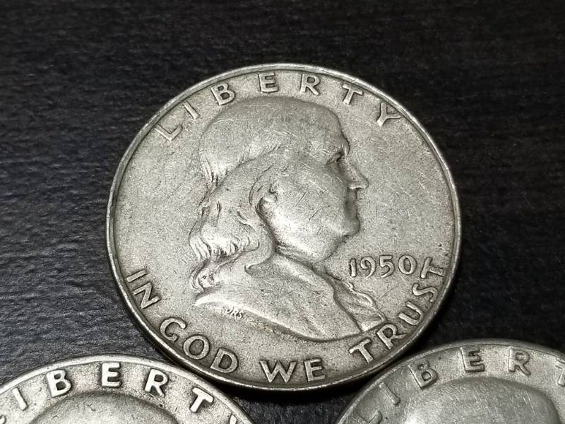 3 FRANKLIN SILVER HALF DOLLARS 1950 1951-S 1955