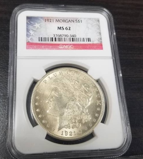GROUP OF 3 1921 MORGAN SILVER DOLLARS MS62 NGC