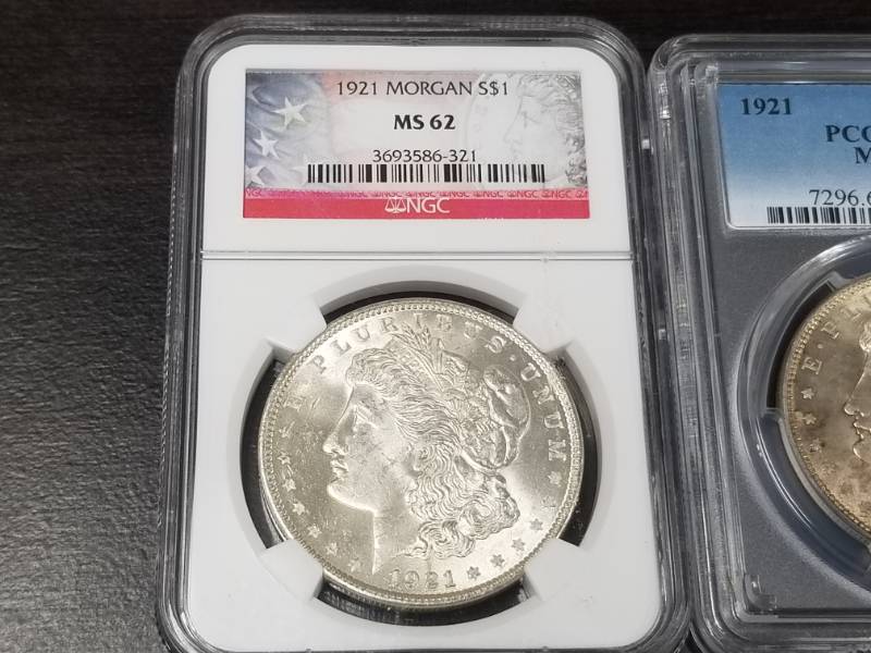 (2) 1921 MORGAN SILVER DOLLARS MS62 NGC & MS63 PCGS