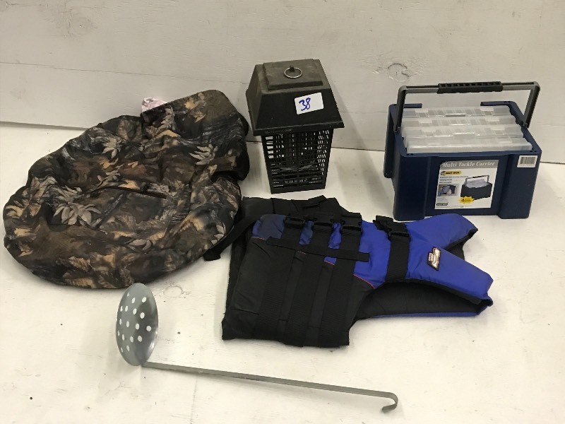 lot 38 image: Bug Zapper, Life Vest, Tackle Tote, Etc