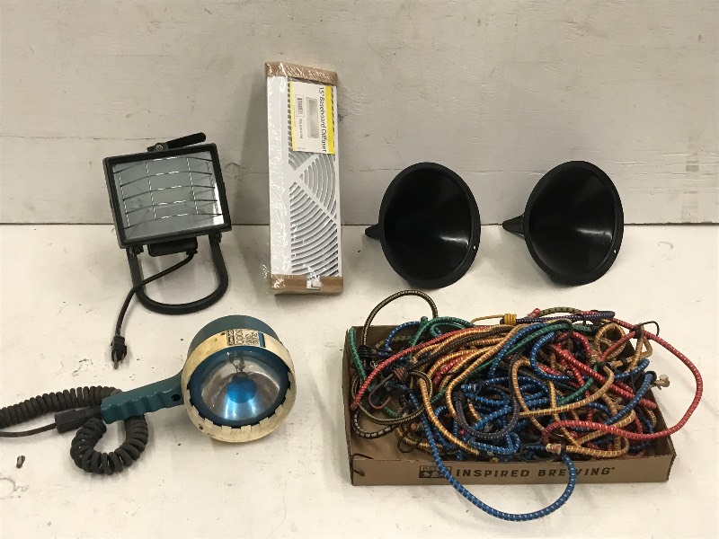 lot 39 image: Spotlight, Work Light, Funnels, Bungee Straps & Etc