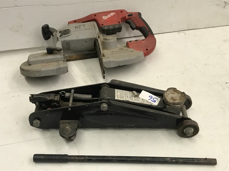 lot 56 image: Floor Jack & Milwaukee V28 Bandsaw