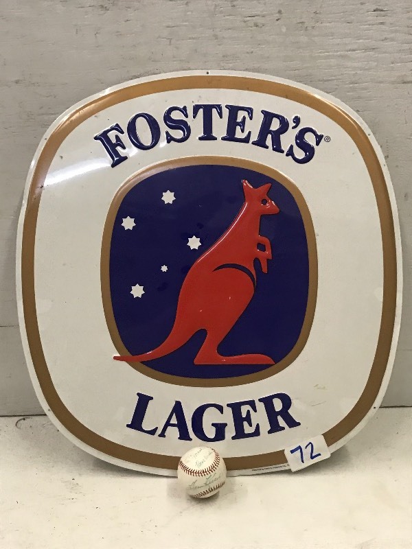 lot 72 image: Fosters Beer Sign & Autographed Baseball