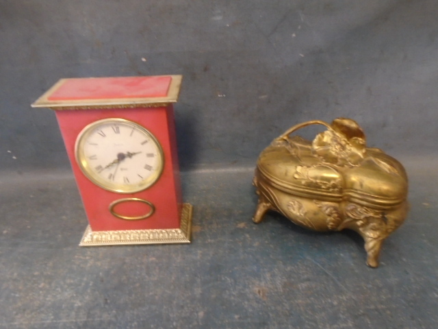 Vintage Clock and Antique Victorian Art Nouveau Jewelry Casket