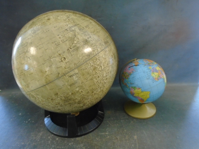 Vintage Lunar Globe and Metal Earth Globe Bank