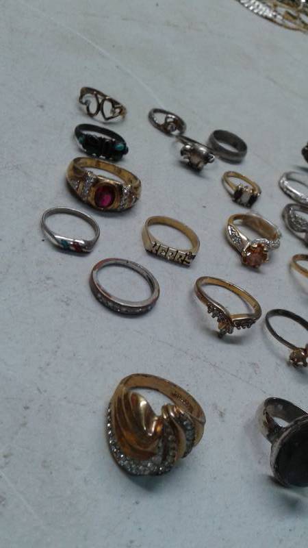 lot 53 image: Lot Of Costume Fashion Rings, In Jewelry Box, Used, Some Show Wear