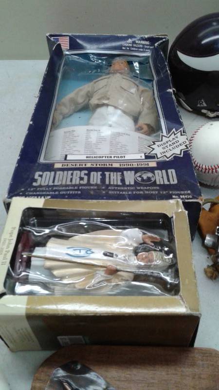 lot 75 image: Lot Of Collectors Items, Small Vikings Helmet, Vintage Fishing Reel, Hat Pins, Vinyl Record