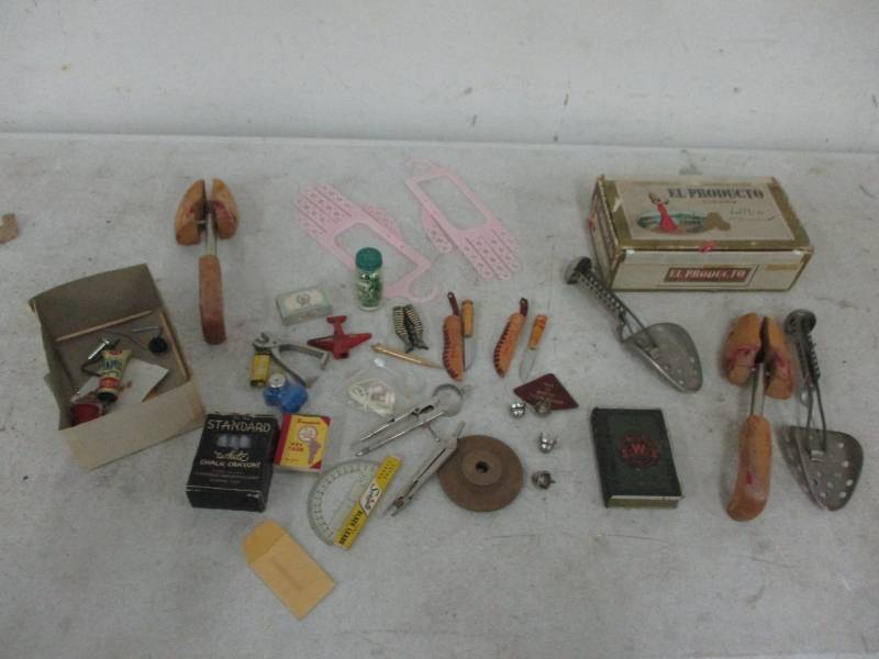 lot 42 image: 2 Mini fillet knives, pencil sharpener, glove dryers, unique corkscrew, shoe stretchers, and more