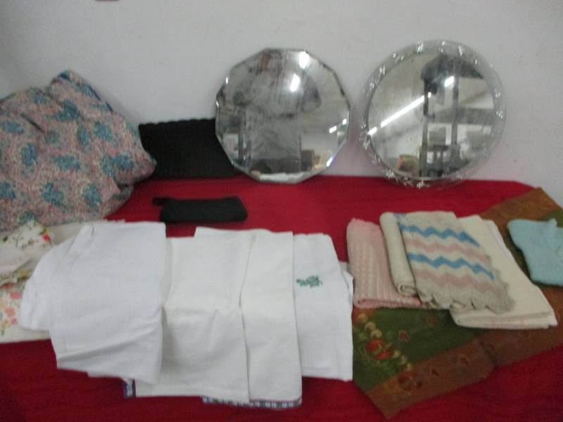 lot 75 image: Large Crochet Bedspreads, table clothes, mirrors, baby blankets and more