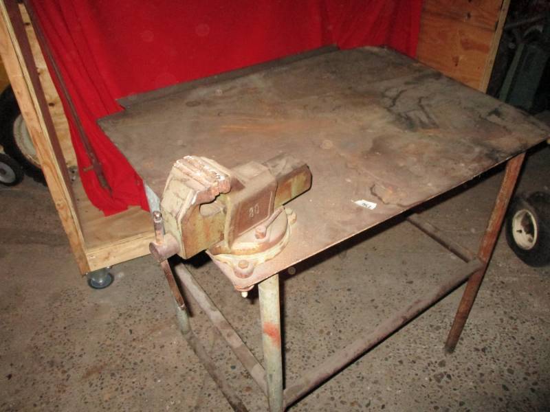 lot 37 image: Vice and metal work table