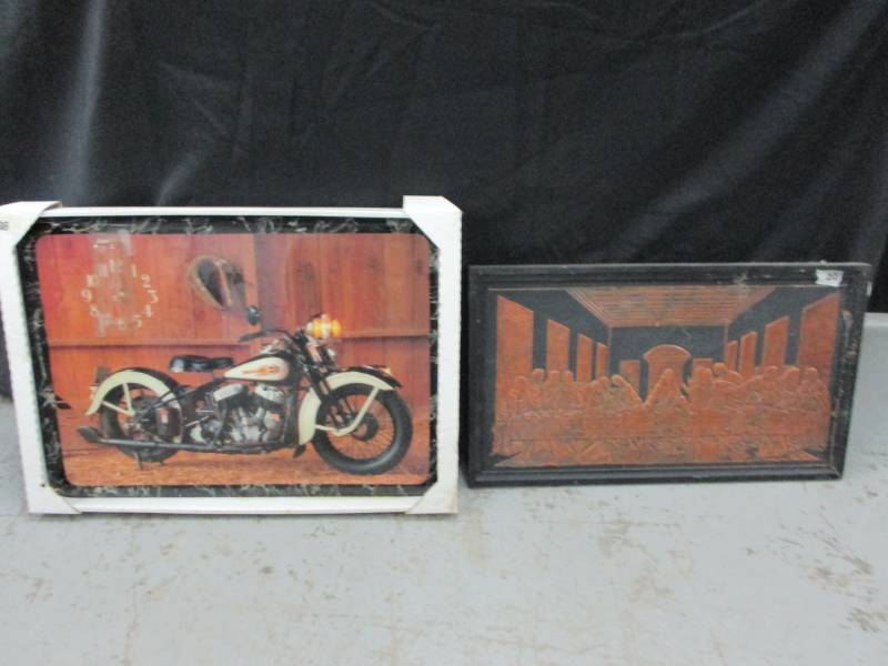 lot 57 image: Harley Davidson Clock pic and Copper lords supper picture