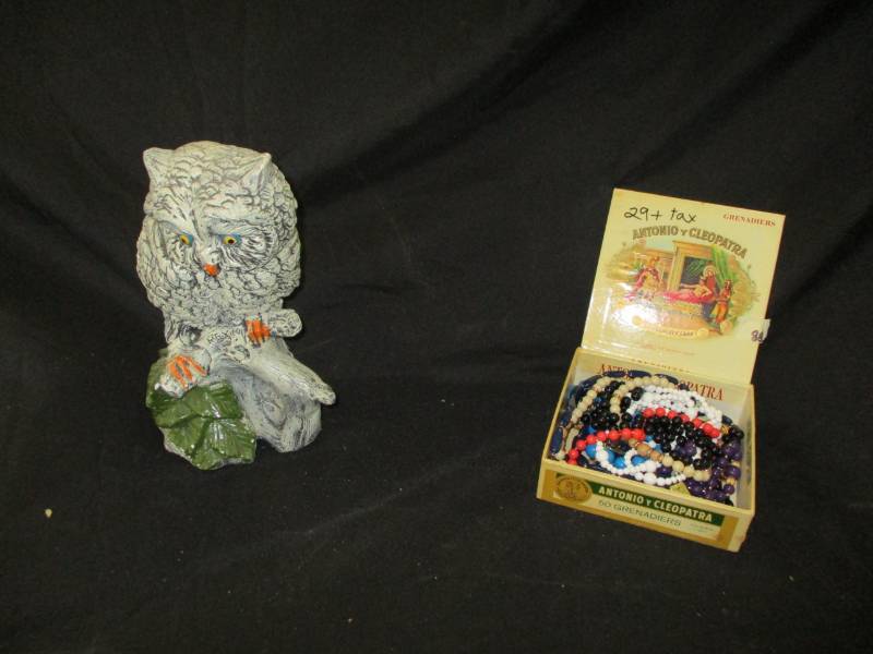 lot 63 image: Owl Cast Bank and Costume Jewelry