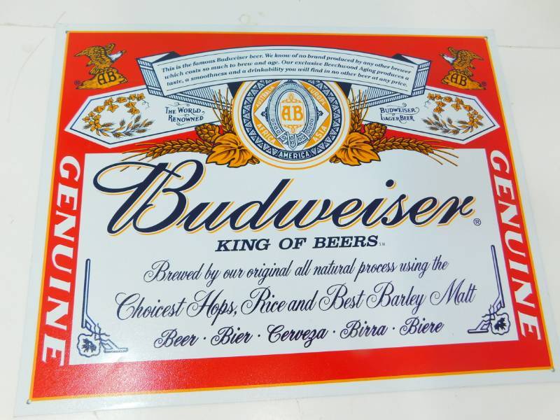 lot 5 image: Genuine Budweiser King Of Beers Metal Sign