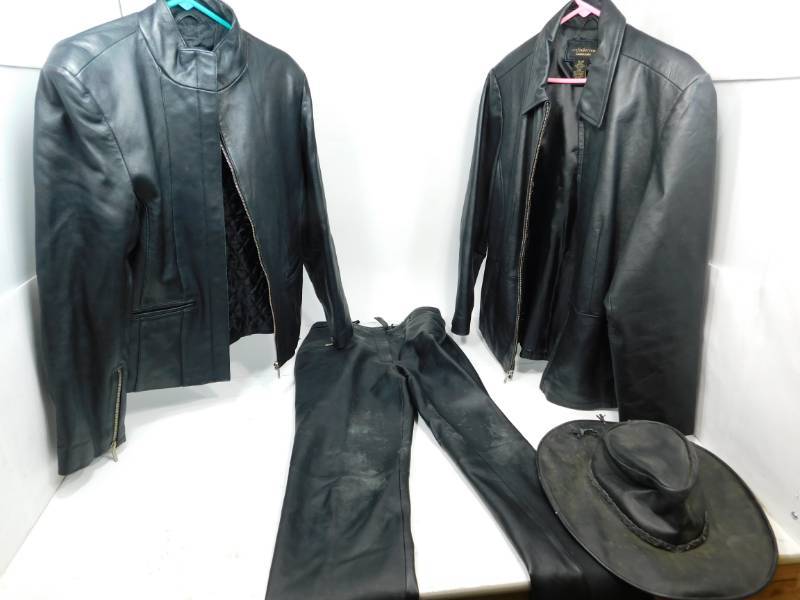 lot 117 image: Two Leather Jackets & One Leather Pants & One Leather Cap