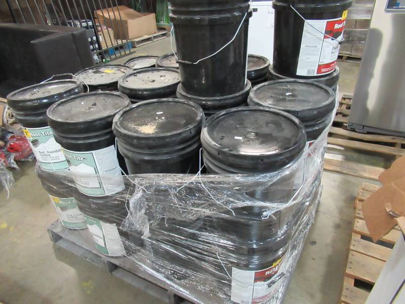 lot 43 image: Pallet of Roof Tite 4.75-Gallon Waterproofer Cement Roof Sealant, Foundation Coating and Roof And Flashing Cement.