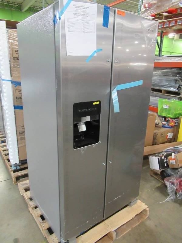 lot 54 image: Whirlpool 24.6-cu ft Side-by-Side Refrigerator with Ice Maker (Fingerprint-Resistant Stainless Steel) WRS315SDHZ - SCRATCHED