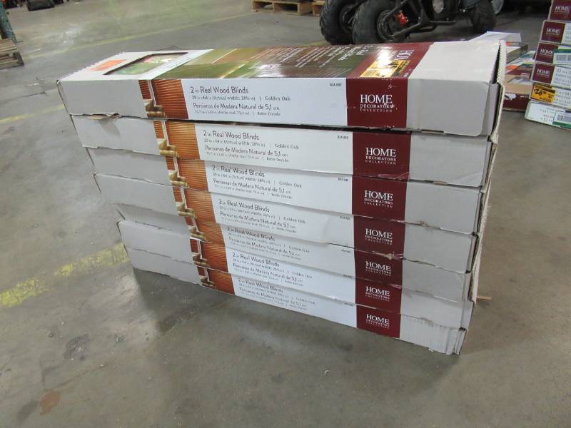 lot 73 image: 7 Real Wood Golden Oak 2 in. Basswood 29 x 64 (actual width 28.5) One has been cut shorter.