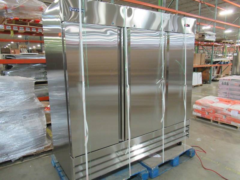 lot 1 image: Norpole 81 in. W 72 cu. ft. 3-Door Commercial Refrigerator in Stainless Steel, Model NP3R