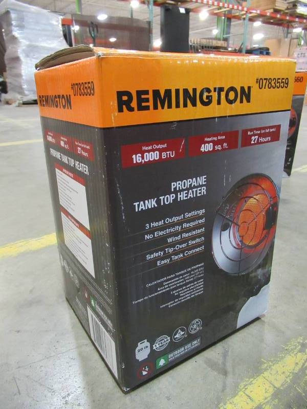 lot 80 image: Remington 16,000-BTU Portable Propane Tank Top Heater Model REM-16-TTC-O